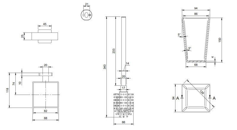 Villeroy&Boch Elements Striking szczotka toaletowa wisząca komplet nikiel szczotkowany TVA15201700064