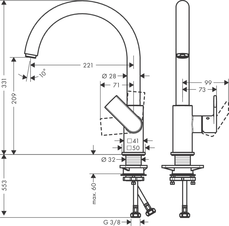 Hansgrohe Vernis Shape M35 bateria kuchenna 210 chrom 71871000