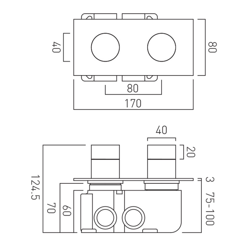 Vado Knurled Accents termostatyczna bateria podtynkowa 2-drożna gunmetal szczotkowany IND-T148/2-H-BGMK