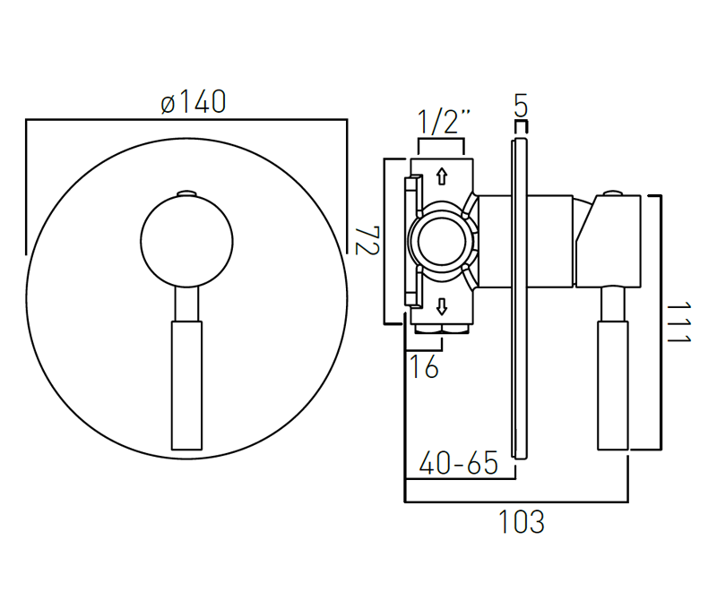 Vado Origins bateria prysznicowa podtynkowa gunmetal szczotkowany IND-ORI145A-BGM