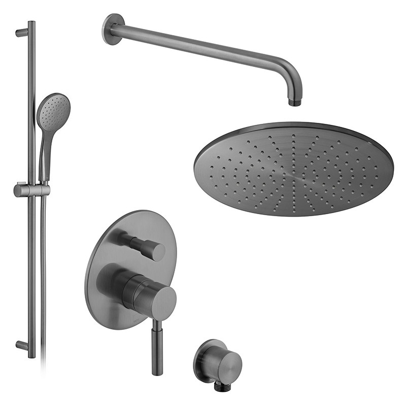 Vado Origins kompletny zestaw prysznicowy podtynkowy z deszczownicą 30x30 i drążkiem gunmetal szczotkowany IND-SS-ORI2-BGM