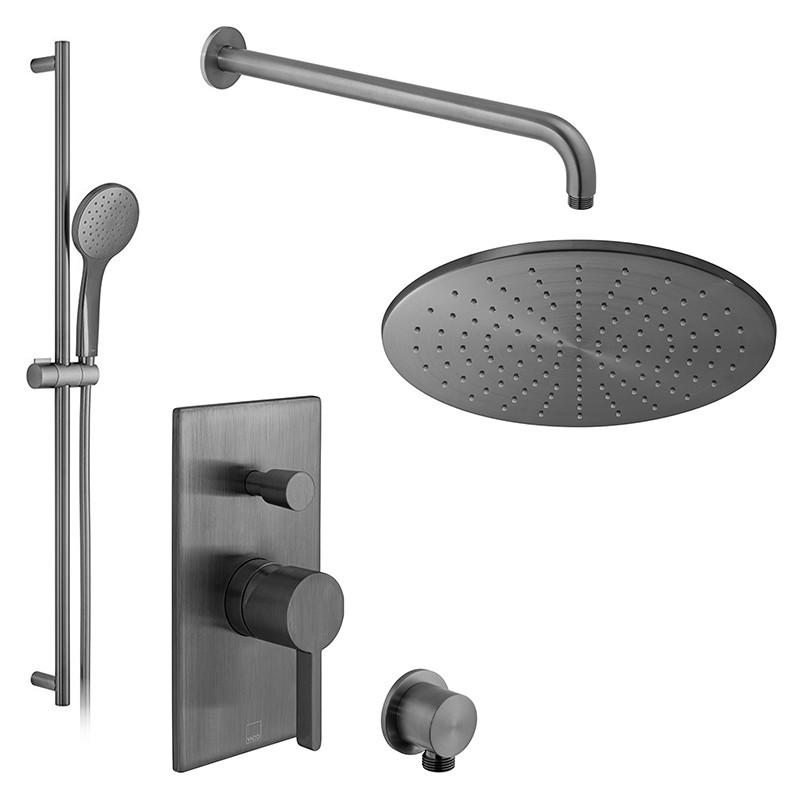 Vado Edit kompletny zestaw prysznicowy podtynkowy z deszczownicą 30x30 i drążkiem gunmetal szczotkowany IND-SS-EDI2-BGM
