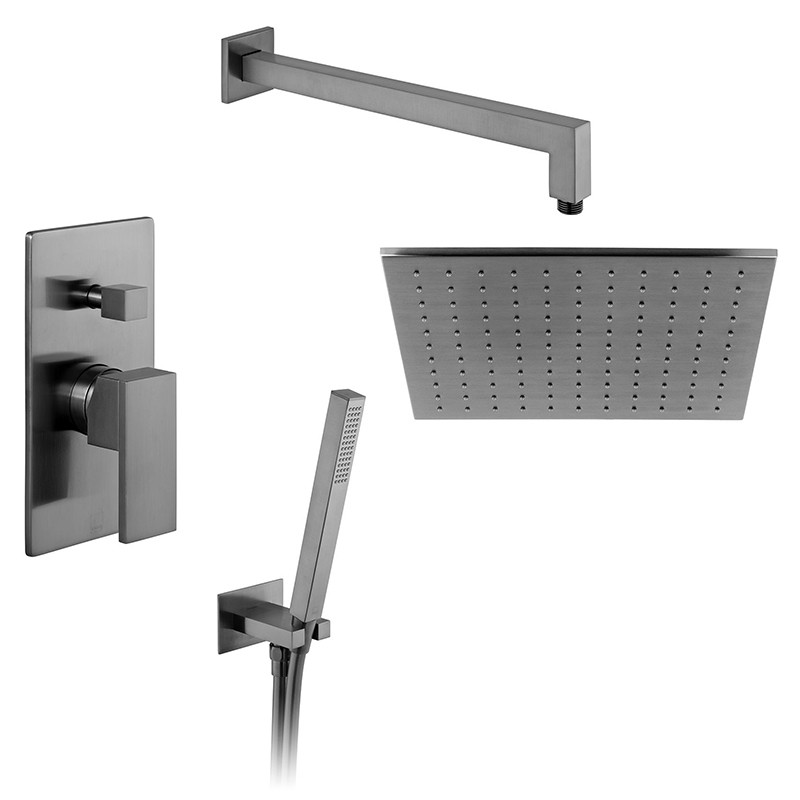 Vado Notion kompletny zestaw prysznicowy podtynkowy z deszczownicą 30x30 i zestawem punktowym gunmetal szczotkowany IND-SS-NOT1-BGM