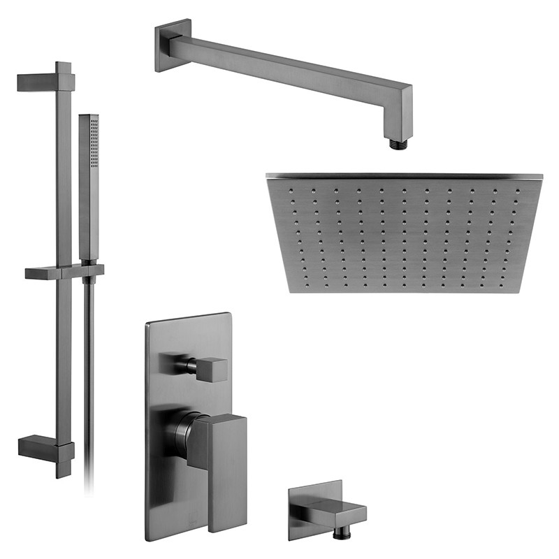 Vado Notion kompletny zestaw prysznicowy podtynkowy z deszczownicą 30x30 i drążkiem gunmetal szczotkowany IND-SS-NOT2-BGM