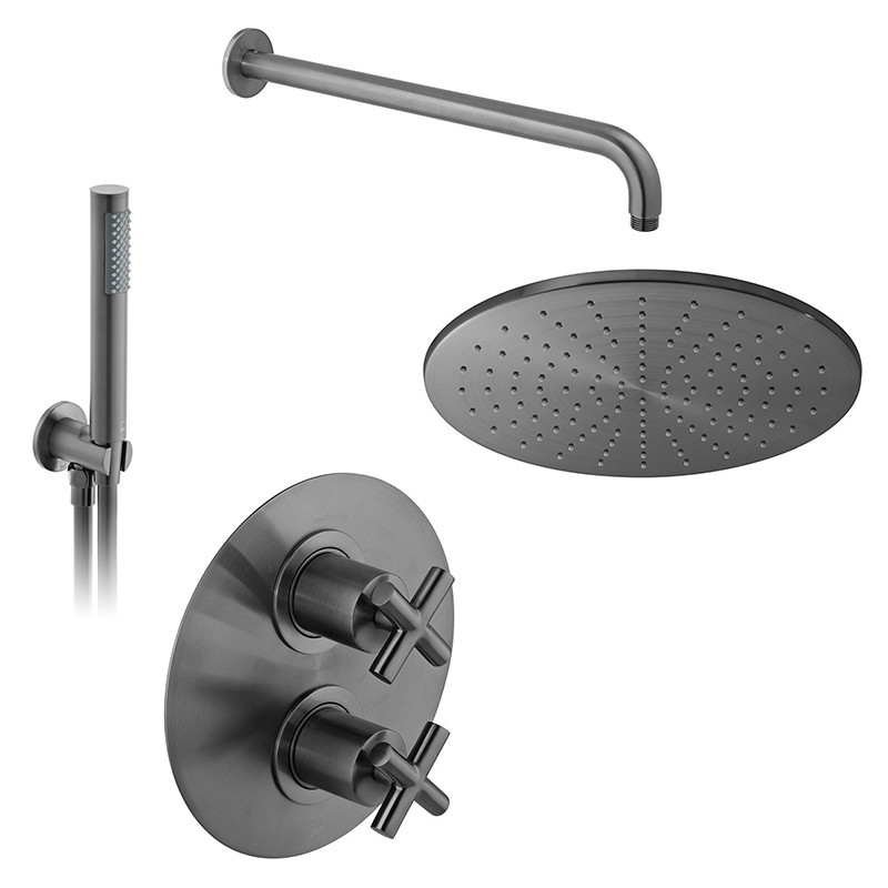 Vado Elements kompletny termostatyczny zestaw prysznicowy podtynkowy z deszczownicą 30x30 i zestawem punktowym gunmetal szczotkowany IND-SS-ELE1-BGM