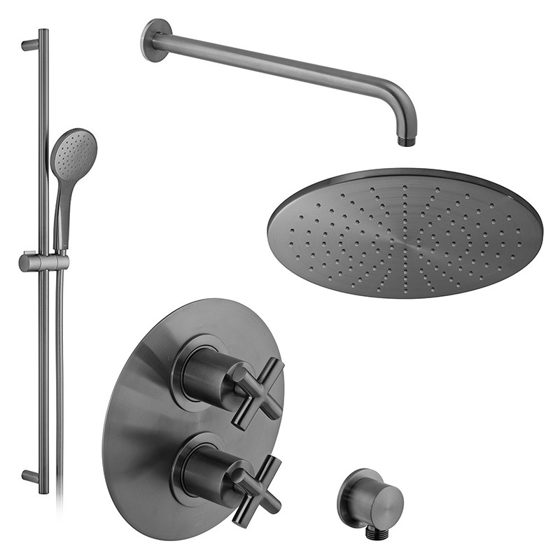 Vado Elements kompletny termostatyczny zestaw prysznicowy podtynkowy z deszczownicą 30x30 i drążkiem gunmetal szczotkowany IND-SS-ELE2-BGM