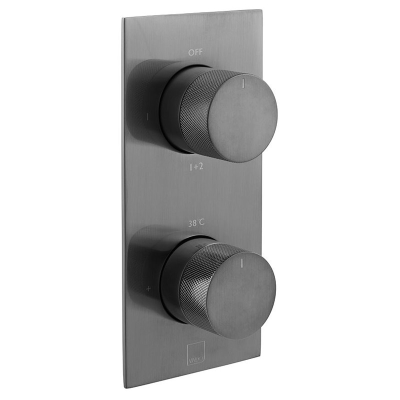 Vado Knurled kompletny termostatyczny zestaw prysznicowy podtynkowy z deszczownicą 30x30 i drążkiem gunmetal szczotkowany IND-SS-TAB6-BGMK