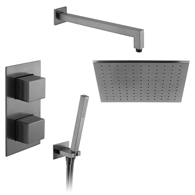 Vado Tablet kompletny termostatyczny zestaw prysznicowy podtynkowy z deszczownicą 30x30 i zestawem punktowym gunmetal szczotkowany IND-SS-TAB3-BGM