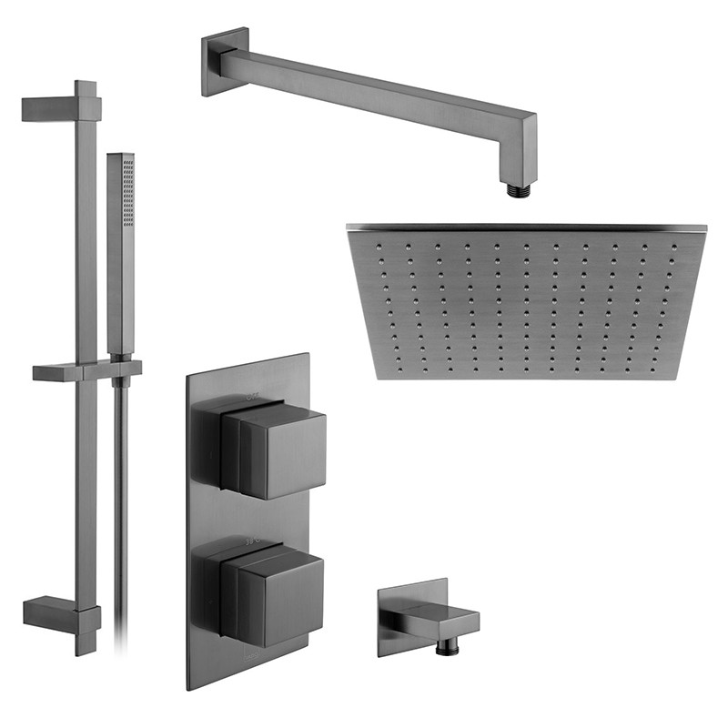 Vado Tablet kompletny termostatyczny zestaw prysznicowy podtynkowy z deszczownicą 30x30 i drążkiem gunmetal szczotkowany IND-SS-TAB4-BGM