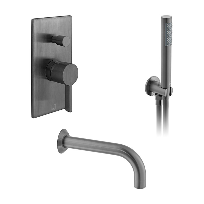 Vado Edit kompletny zestaw wannowy podtynkowy z wylewką i zestawem punktowym gunmetal szczotkowany IND-BS-EDI2-BGM