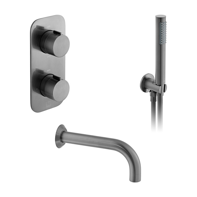 Vado Tablet kompletny termostatyczny zestaw wannowy podtynkowy z wylewką i zestawem punktowym gunmetal szczotkowany IND-BS-TAB3-BGM