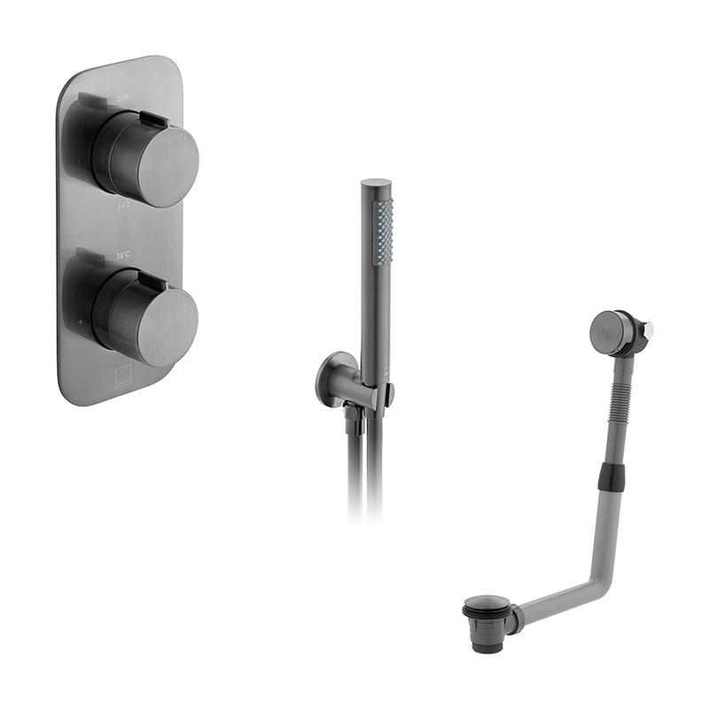 Vado Tablet kompletny termostatyczny zestaw wannowy podtynkowy z napełnianiem wanny i zestawem punktowym gunmetal szczotkowany IND-BS-TAB1-BGM