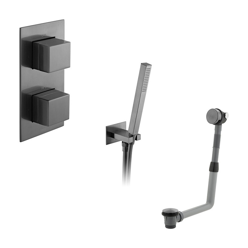 Vado Tablet kompletny termostatyczny zestaw wannowy podtynkowy z napełnianiem wanny i zestawem punktowym gunmetal szczotkowany IND-BS-TAB2-BGM