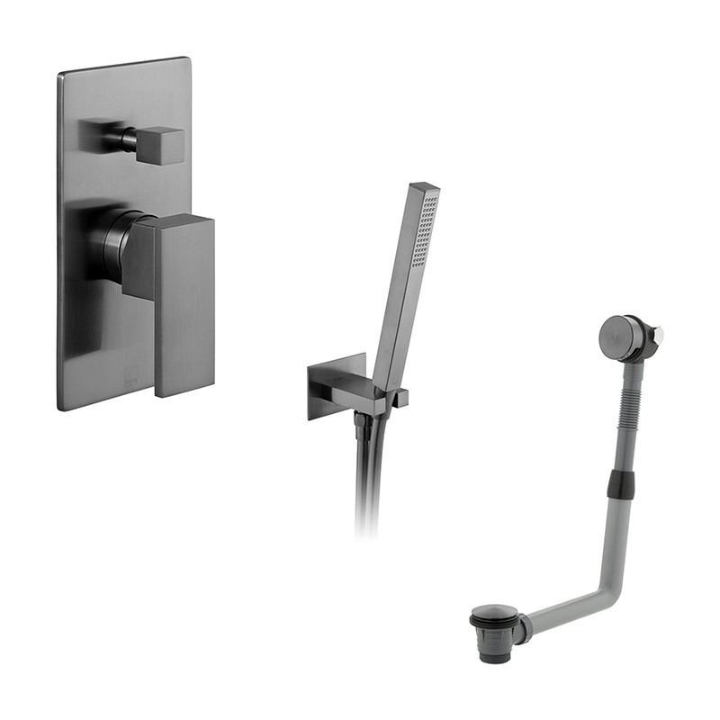 Vado Notion kompletny zestaw wannowy podtynkowy z napełnianiem wanny i zestawem punktowym gunmetal szczotkowany IND-BS-NOT1-BGM