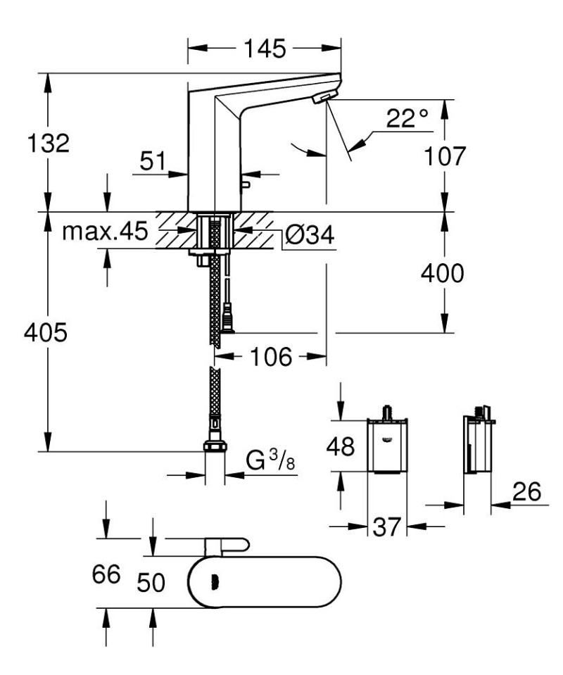 Grohe Eurosmart Cosmopolitan E elektroniczna bateria umywalkowa zasilana baterią 6V chrom 36327002
