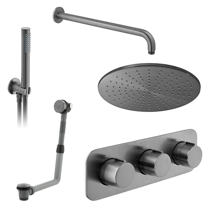 Vado Tablet termostatyczny zestaw wannowo-prysznicowy podtynkowy z deszczownicą 30x30 i napełnianiem wanny gunmetal szczotkowany IND-3WS-TAB1-BGM