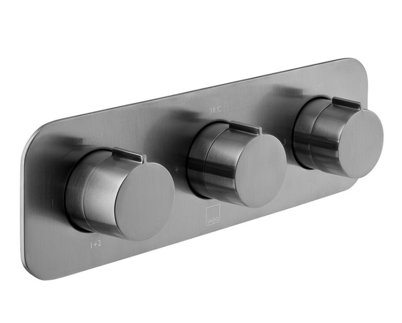 Vado Tablet termostatyczny zestaw wannowo-prysznicowy podtynkowy z deszczownicą 30x30 i napełnianiem wanny gunmetal szczotkowany IND-3WS-TAB1-BGM
