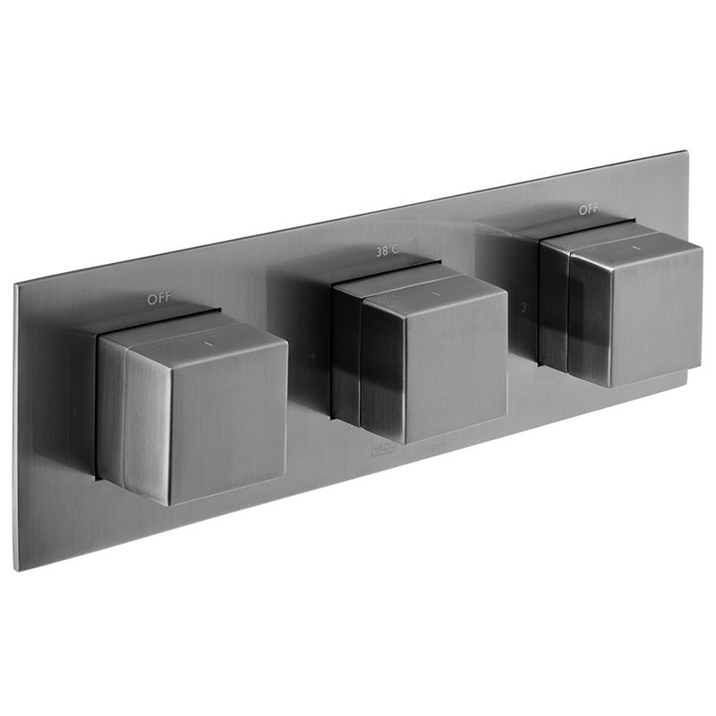 Vado Tablet termostatyczny zestaw wannowo-prysznicowy podtynkowy z deszczownicą 30x30 i napełnianiem wanny gunmetal szczotkowany IND-3WS-TAB3-BGM