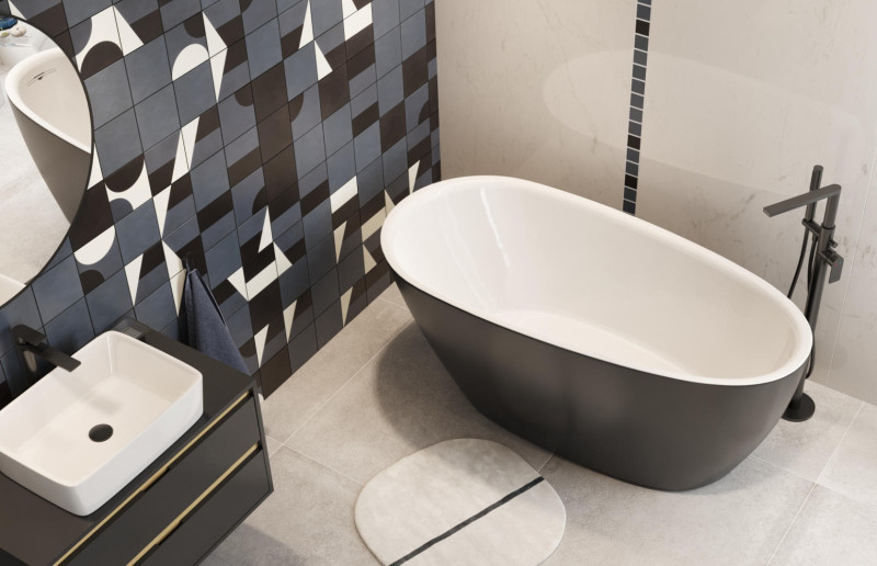 Excellent Olia 2.0 wanna wolnostojąca 160x75 akryl biały połysk/czarny mat WAEX.OLI2.16WHBLM