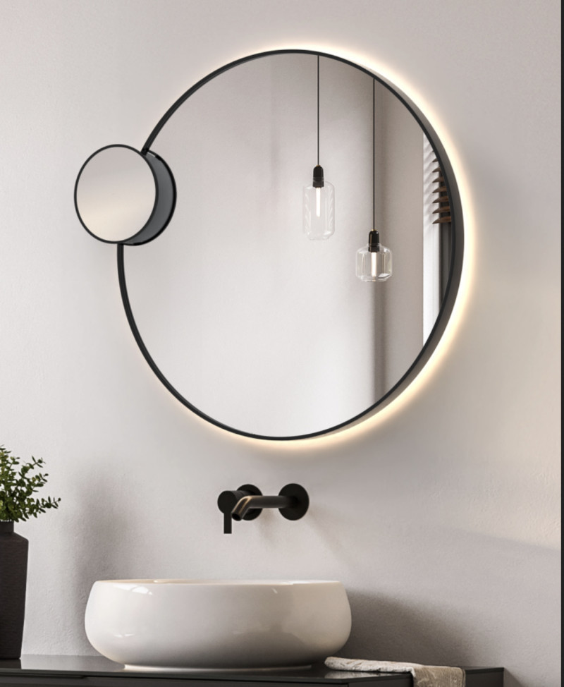 Kraft Movi AMB Lustro podświetlane ambiente okrągłe koło fi 60 cm z dodatkowym lusterkiem powiększającym 3X do makijażu LED COB barwa neutralna 4000K rama biała 15.56.24B.60