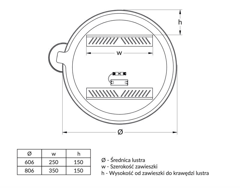Kraft Movi AMB BLACK Lustro podświetlane ambiente okrągłe koło fi 80 cm z dodatkowym lusterkiem powiększającym x3 do makijażu LED COB barwa neutralna 4000K rama czarny mat 15.56.24C.80