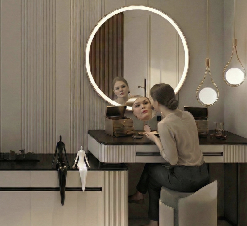 Kraft Movi LUX WHITE Lustro podświetlane okrągłe koło fi 60 cm z dodatkowym lusterkiem powiększającym 3X do makijażu, LED SMD 24 V barwa neutralna 4000K rama biała 15.57.24B.60