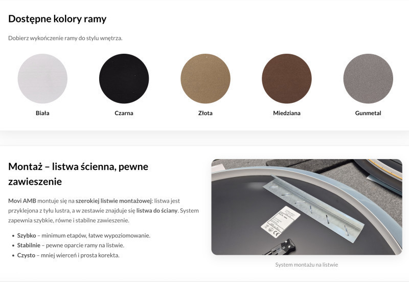 Kraft Movi LUX BLACK Lustro podświetlane okrągłe koło fi 60 cm z dodatkowym lusterkiem powiększającym 3X do makijażu, LED SMD 24 V barwa neutralna 4000K rama czarny mat 15.57.24C.60