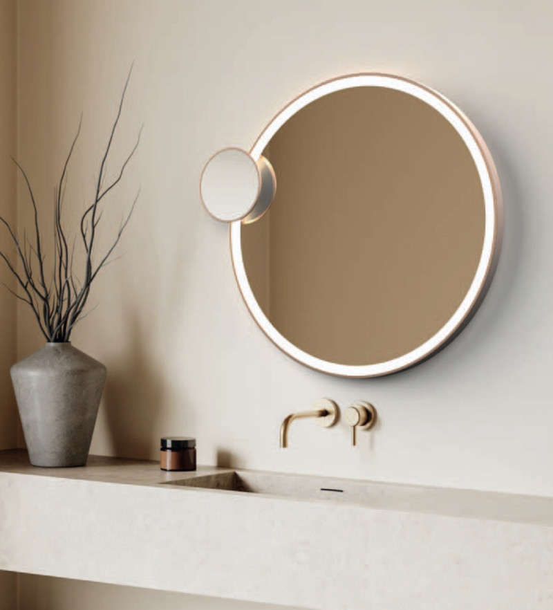 Kraft Movi LUX GUNMETAL Lustro podświetlane okrągłe koło fi 60 cm z dodatkowym lusterkiem powiększającym 3X do makijażu, LED SMD 24 V barwa ciepła 3000K rama grafit mat 15.57.23G.60