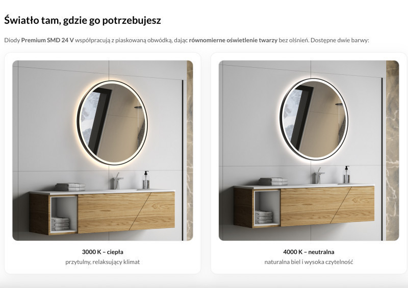 Kraft Movi LUX GUNMETAL Lustro podświetlane okrągłe koło fi 60 cm z dodatkowym lusterkiem powiększającym 3X do makijażu, LED SMD 24 V barwa ciepła 3000K rama grafit mat 15.57.23G.60