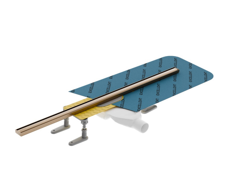 Excellent Stilio Slim odpływ liniowy z rusztem 80 cm niski miedź szczotkowana INEX.1525.K.B01.800.R.CB