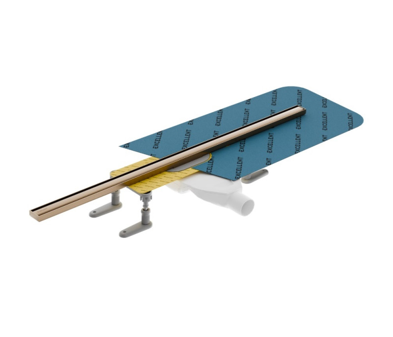 Excellent Stilio Slim odpływ liniowy z rusztem 90 cm niski miedź szczotkowana INEX.1525.K.B01.900.R.CB