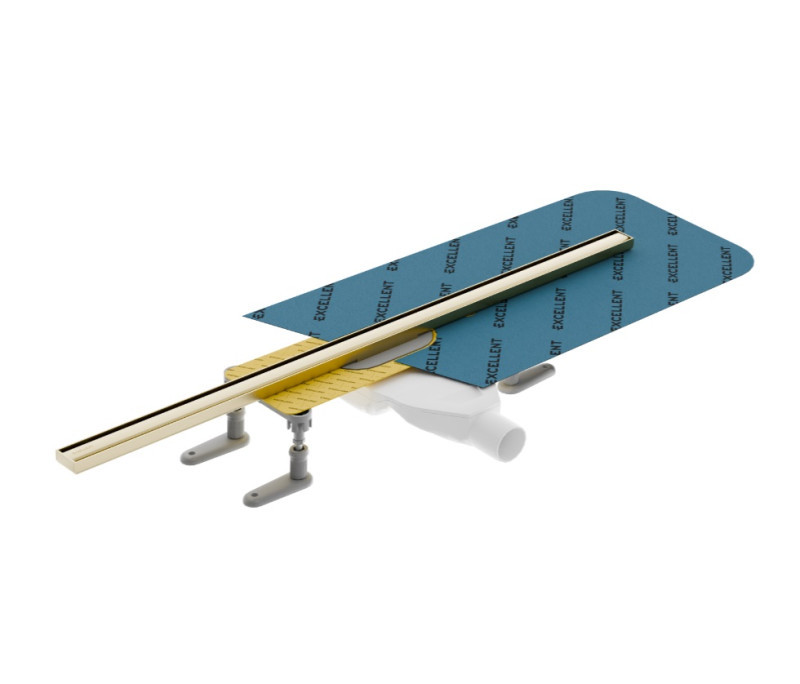 Excellent Stilio Slim odpływ liniowy z rusztem 80 cm niski złoty szczotkowany INEX.1525.K.B01.800.R.GB