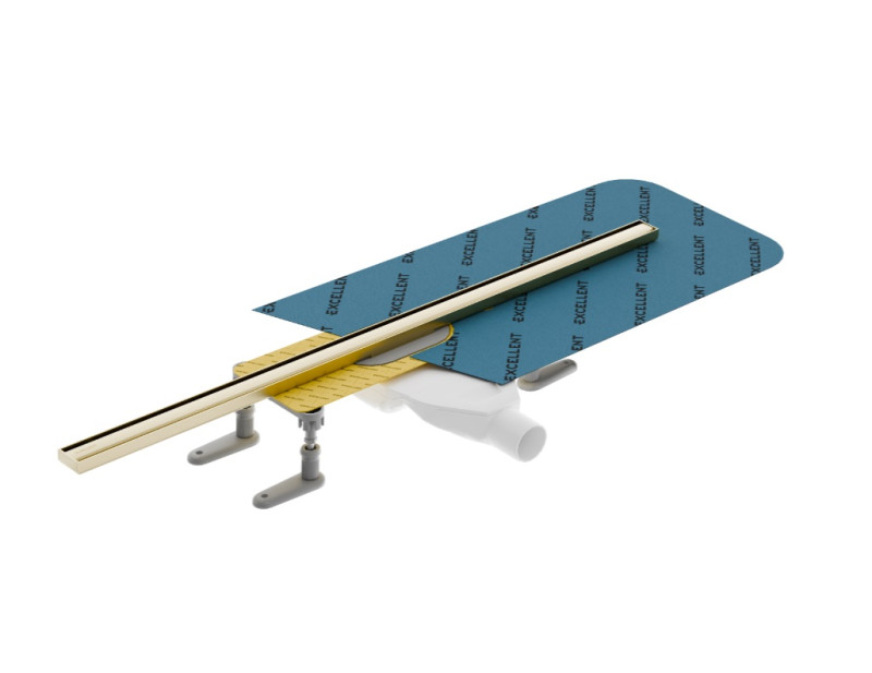 Excellent Stilio Slim odpływ liniowy z rusztem 90 cm niski złoty szczotkowany INEX.1525.K.B01.900.R.GB