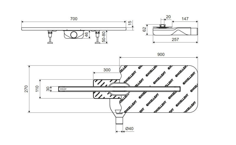 Excellent Stilio Slim odpływ liniowy z rusztem 70 cm niski złoty połysk INEX.1525.K.B01.700.R.GL