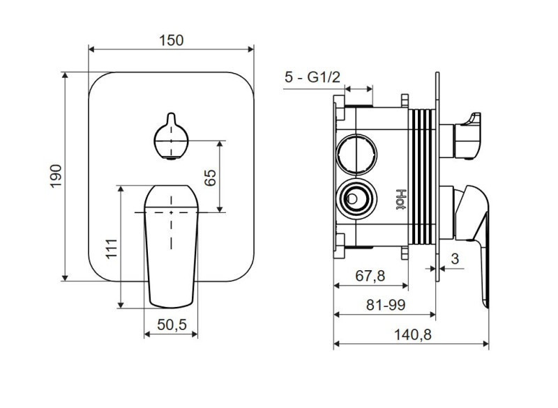 Excellent Clever 2.0 podtynkowa bateria 3-drożna czarny soft AREX.4147BS