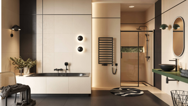 Actima Clever 2.0 zestaw prysznicowy z deszczownicą 25x25 czarny soft AREX.4181BS