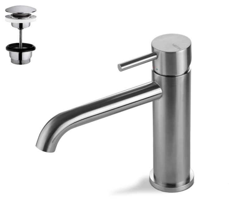 Vema Tiber Steel bateria umywalkowa z korkiem klik-klak stal nierdzewna inox V17011/K