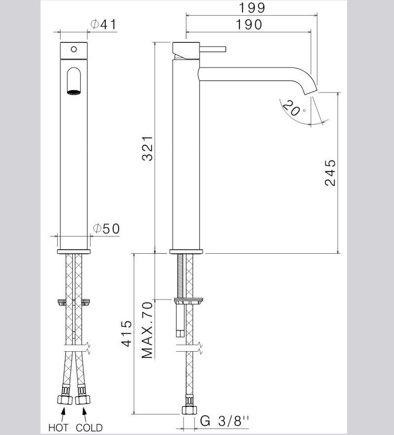 Vema Tiber Steel bateria umywalkowa wysoka stal nierdzewna inox V17021