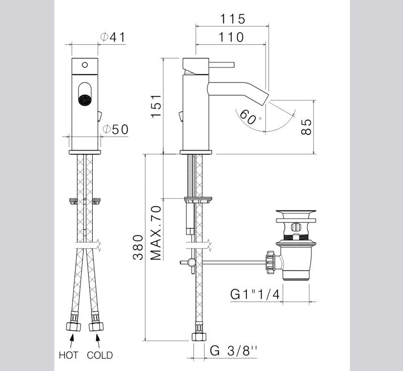 Vema Tiber Steel bateria bidetowa stal nierdzewna inox V17017