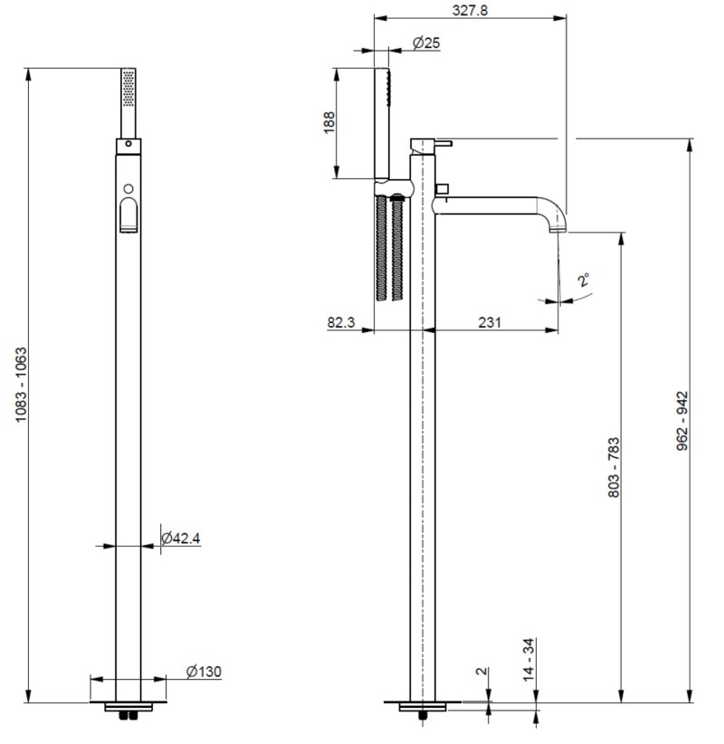 Vema Tiber Steel bateria wannowa wolnostojąca podłogowa stal nierdzewna inox V17195 + box V00004