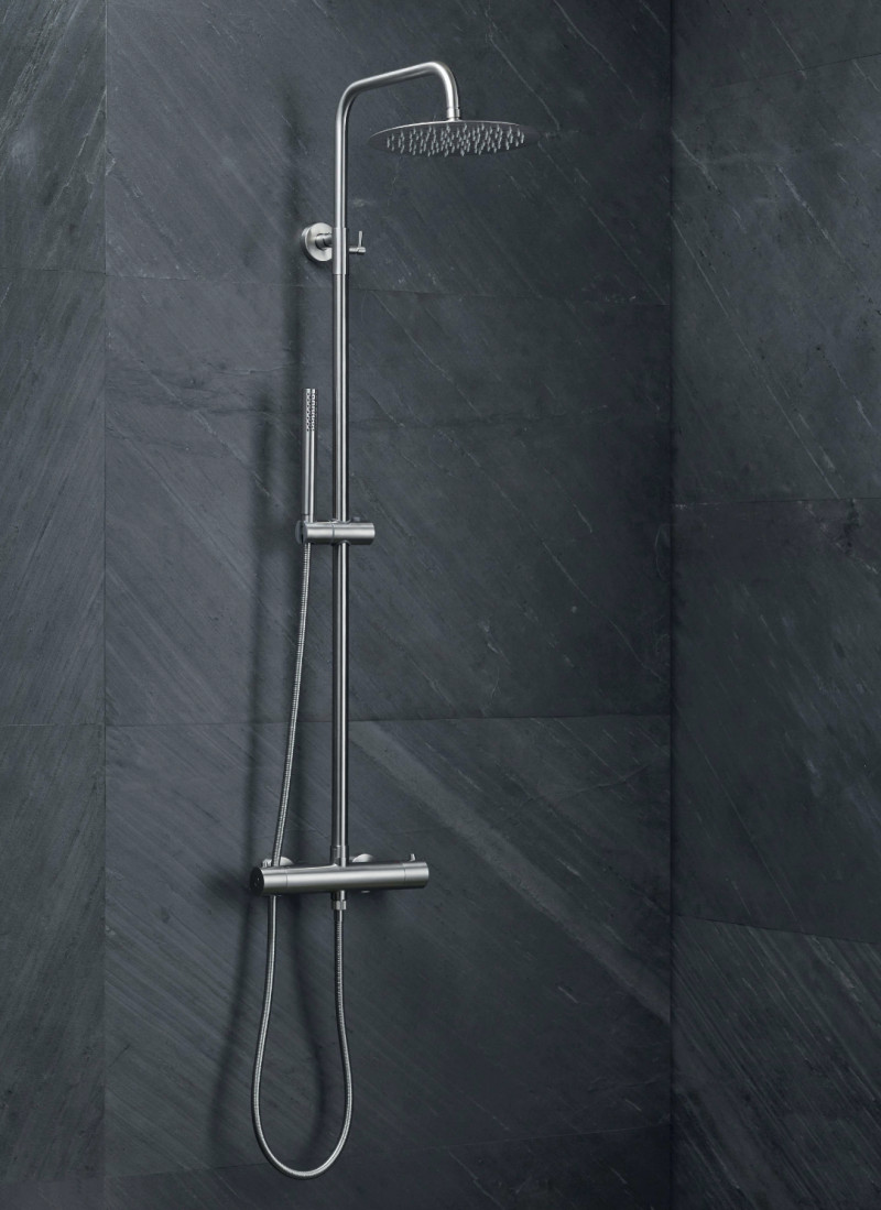 Vema Tiber Steel kolumna prysznicowa termostatyczna z deszczownicą 25 cm i słuchawką stal nierdzewna inox V08233