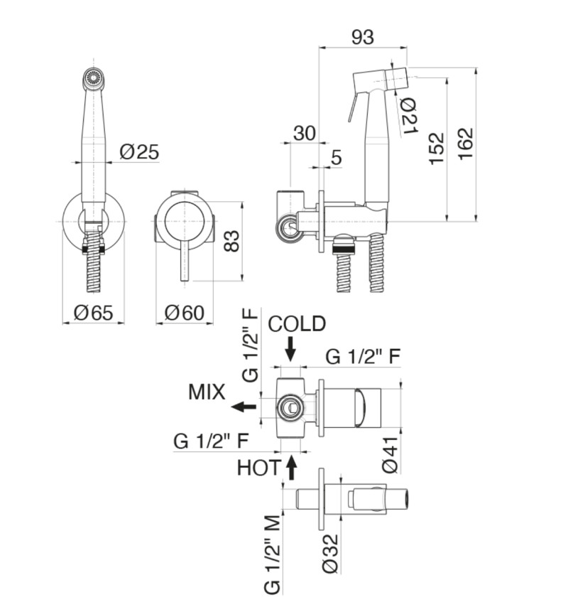 Vema Tiber Steel bidetka bateria bidetowa podtynkowa stal nierdzewna inox V17405