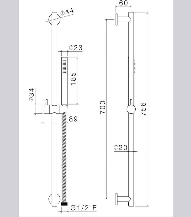 Vema Tiber Steel zestaw prysznicowy drążek 70 cm ze słuchawką stal nierdzewna inox V17101