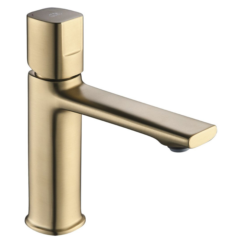 Laveo Tores bateria umywalkowa stojąca z korkiem klik-klak, złoto szczotkowane BVT_G22D