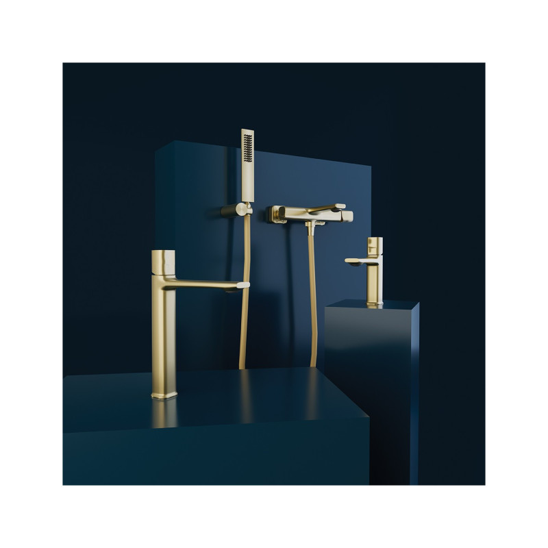 Laveo Tores bateria umywalkowa stojąca z korkiem klik-klak, złoto szczotkowane BVT_G22D