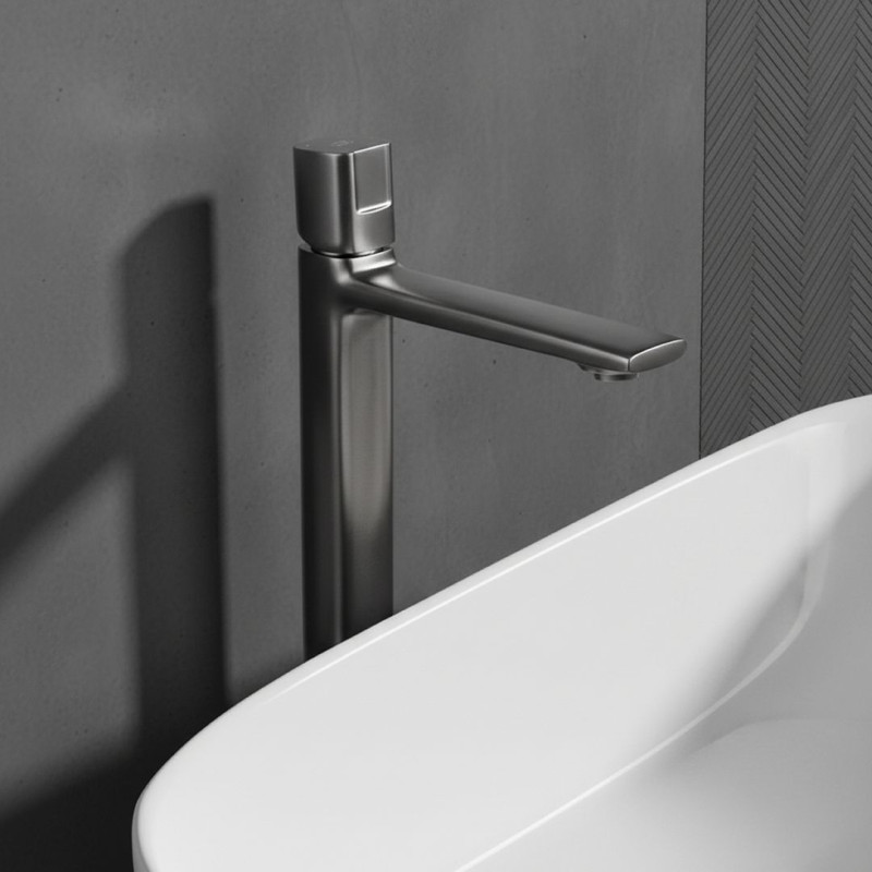 Laveo Tores bateria umywalkowa wysoka z korkiem klik-klak, grafit BVT_92ND