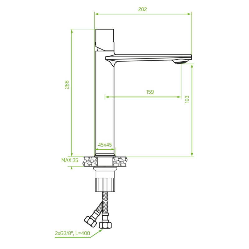 Laveo Tores bateria umywalkowa wysoka z korkiem klik-klak, grafit BVT_92ND