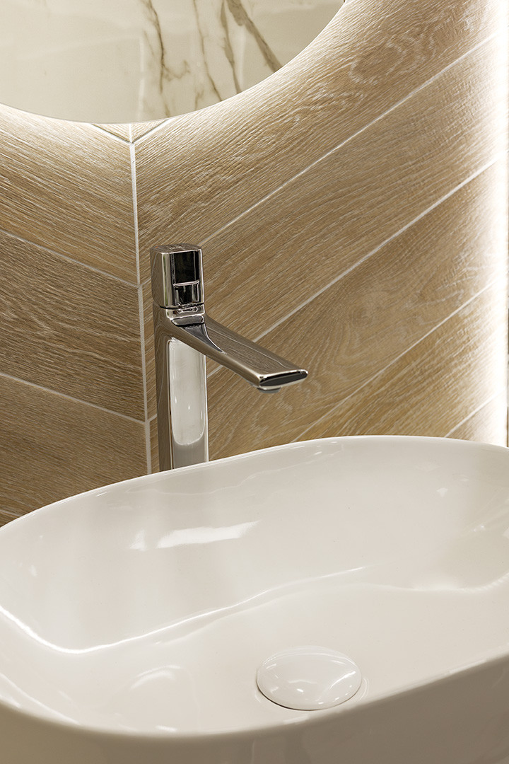 Laveo Tores bateria umywalkowa wysoka z korkiem klik-klak, chrom połysk BVT_02ND