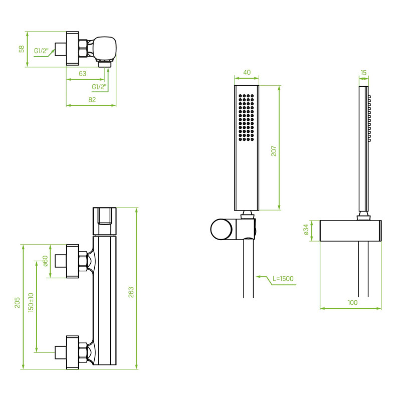 Laveo Tores bateria prysznicowa z zestawem natryskowym, grafit BVT_941D