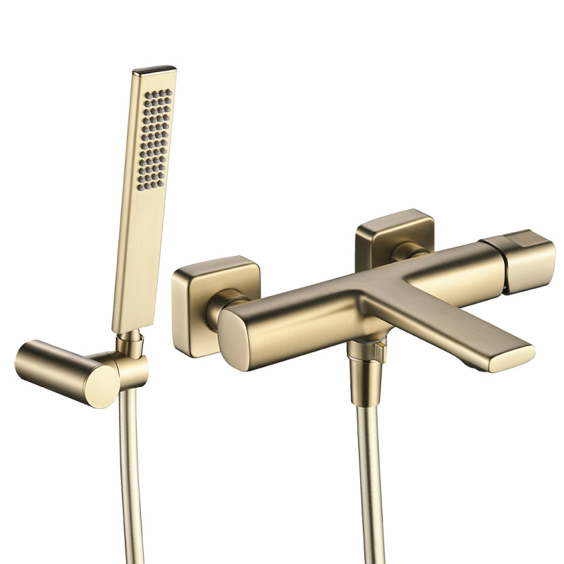 Laveo Tores bateria wannowa z zestawem natryskowym, powłoka PVD złoty szczotkowany BVT_G11D